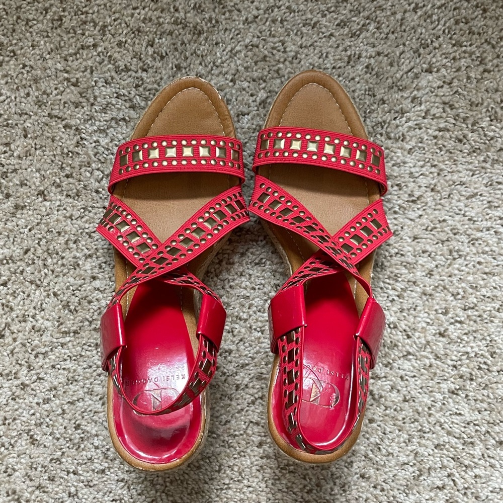 Kelsi Dagger red studded wedges